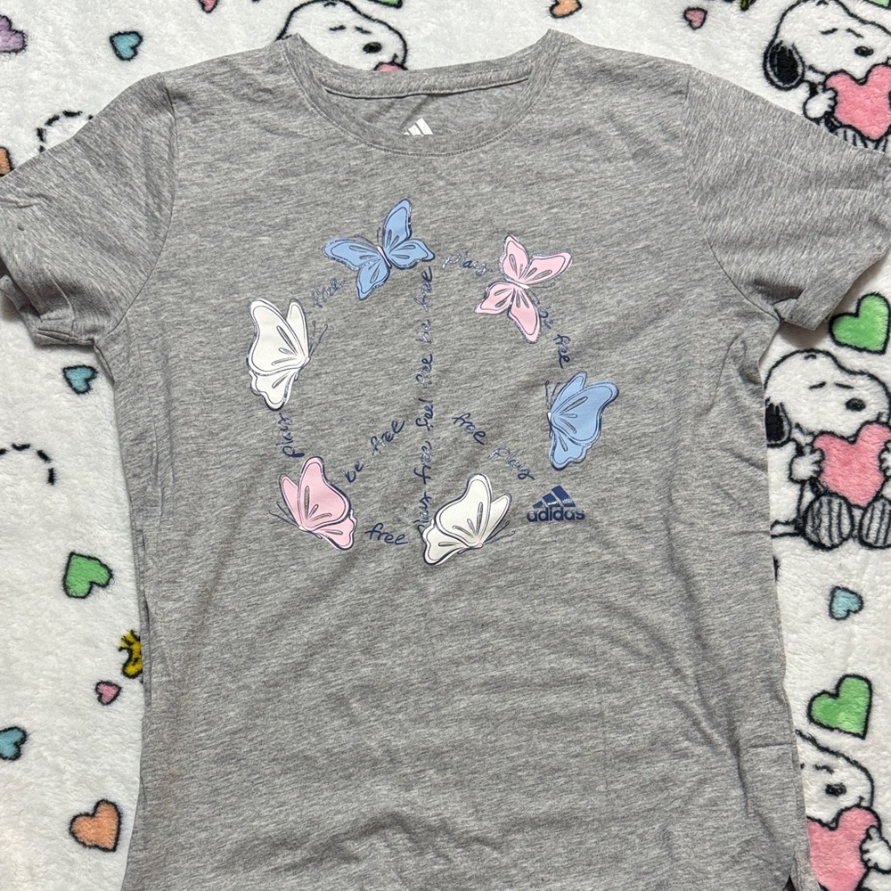 Adidas Kids Gray Tee with Butterfly Design